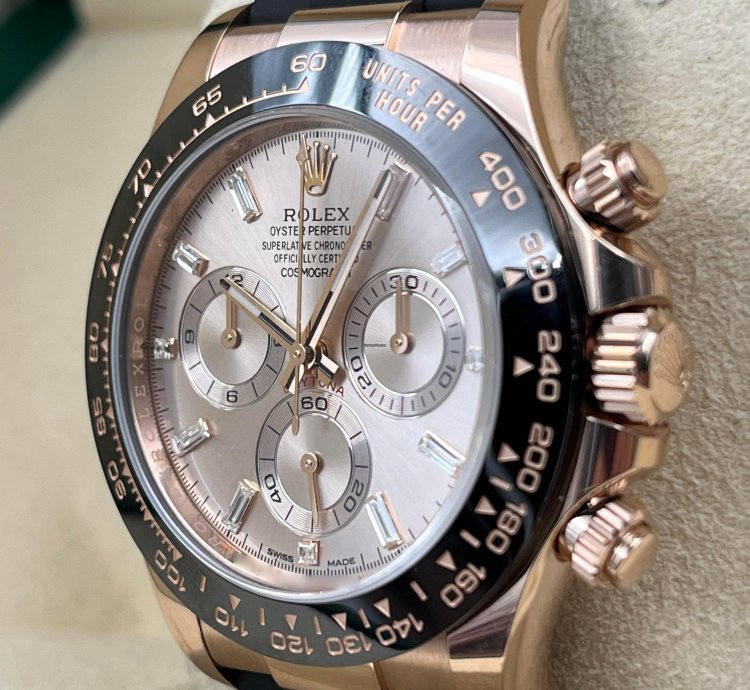 Rolex Daytona Rose Gold Oysterflex Pink Sundust Baguette Dial 116515ln Unworn 2023