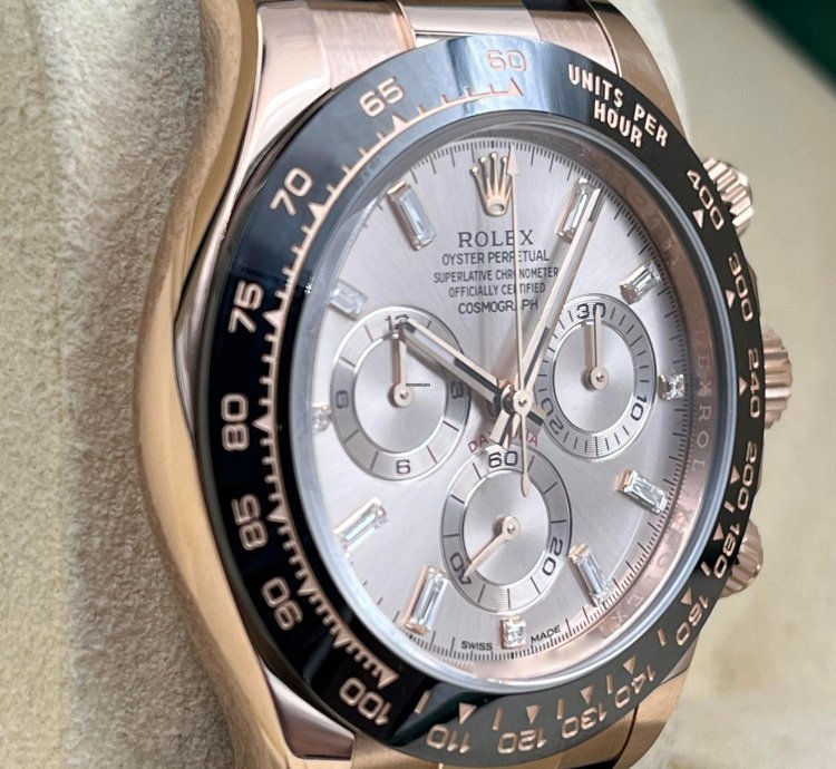 Rolex Daytona Rose Gold Oysterflex Pink Sundust Baguette Dial 116515ln Unworn 2023