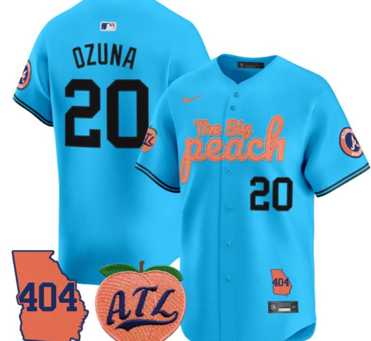Marcell Ozuna Jersey 20 Atlanta Braves 404 The Big Peach Premier Limited Stitched Light Blue