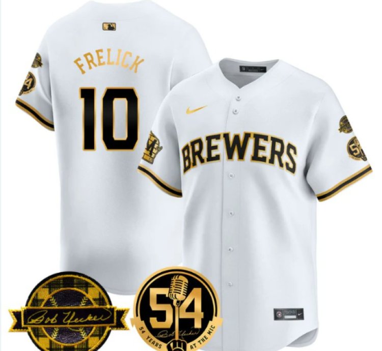 Sal Frelick Jersey 10 Milwaukee Brewers 2025 Bob Uecker 54 Seasons For Brewers Stitched White Gold