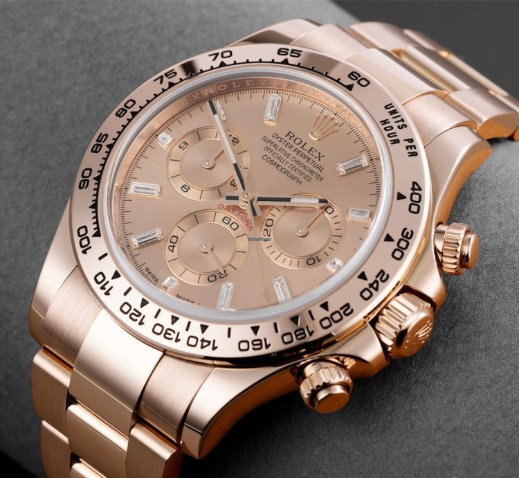 Rolex Daytona Rose Gold Sundust Baguette Diamond Dial Unworn Full Set