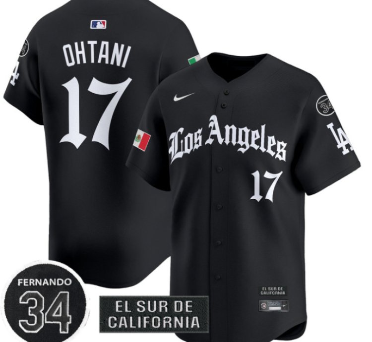 Shohei Ohtani Jersey 17 Dodgers Mexico 2025 La Gothic Style Patch Vapor Limited Stitched Black
