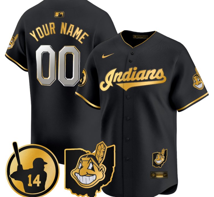 Custom Cleveland Indians Jersey Larry Doby Patch Vapor Premier Limited Stitched Black Gold