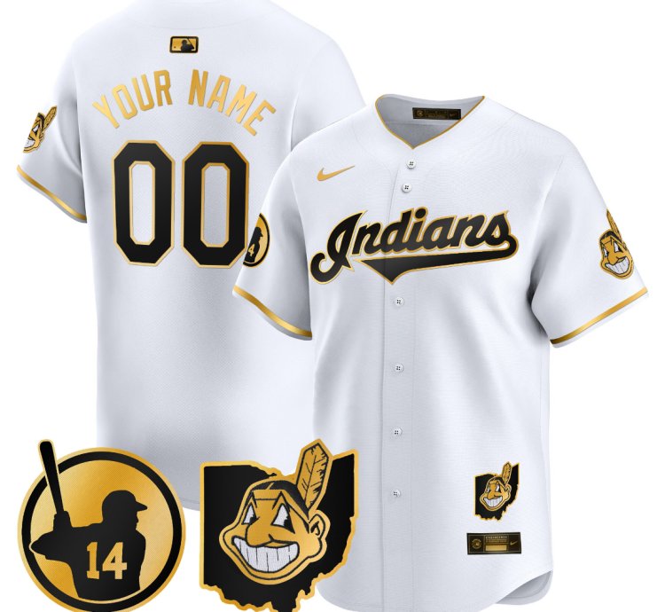 Custom Cleveland Indians Jersey Larry Doby Patch Vapor Premier Limited Stitched White Gold