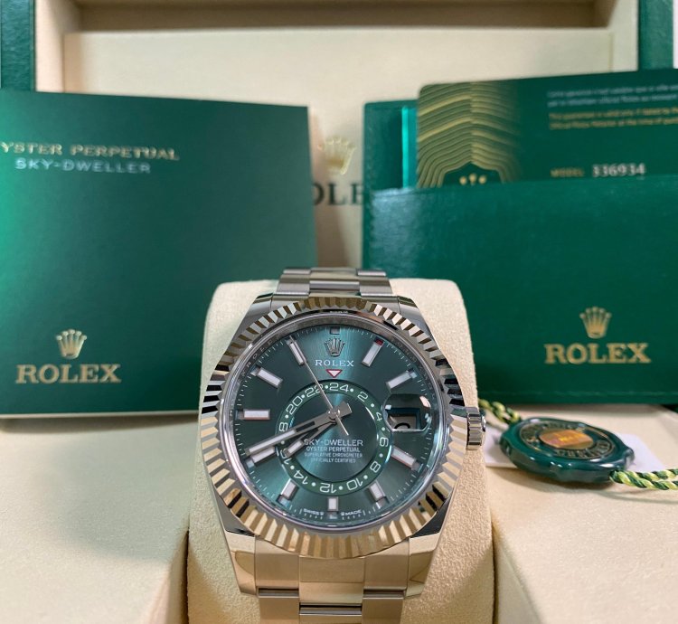 Rolex Sky-dweller New 2025 Unworn Sky-dweller Steel Mint Green Dial Fluted Bezel 336934 Full Set