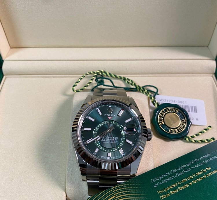 Rolex Sky-dweller New 2025 Unworn Sky-dweller Steel Mint Green Dial Fluted Bezel 336934 Full Set