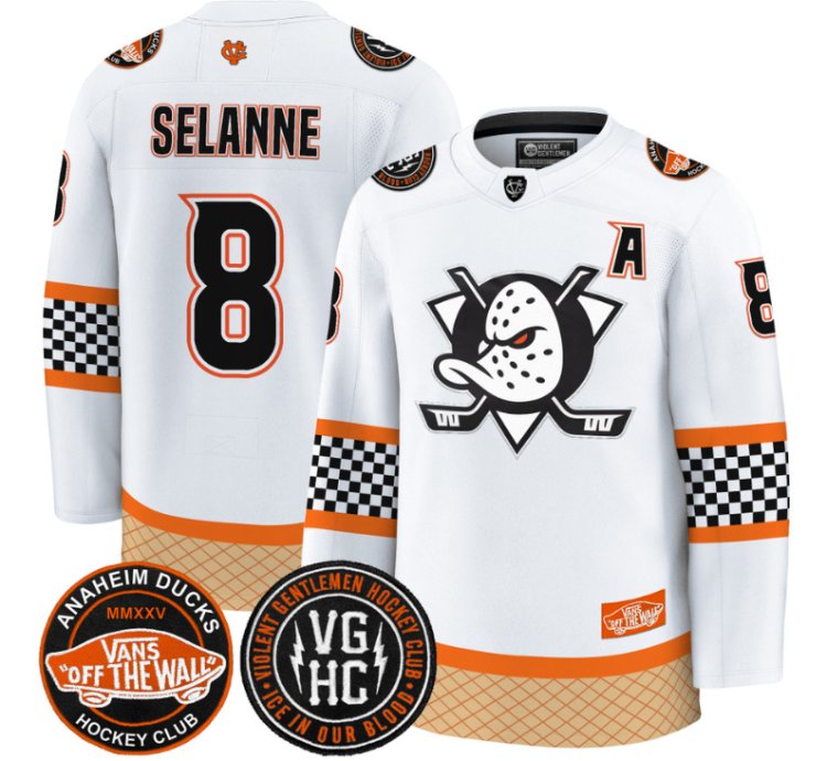 Teemu Selänne Jersey 8 Anaheim Ducks Checkerboard 2025 Premium Stitched White