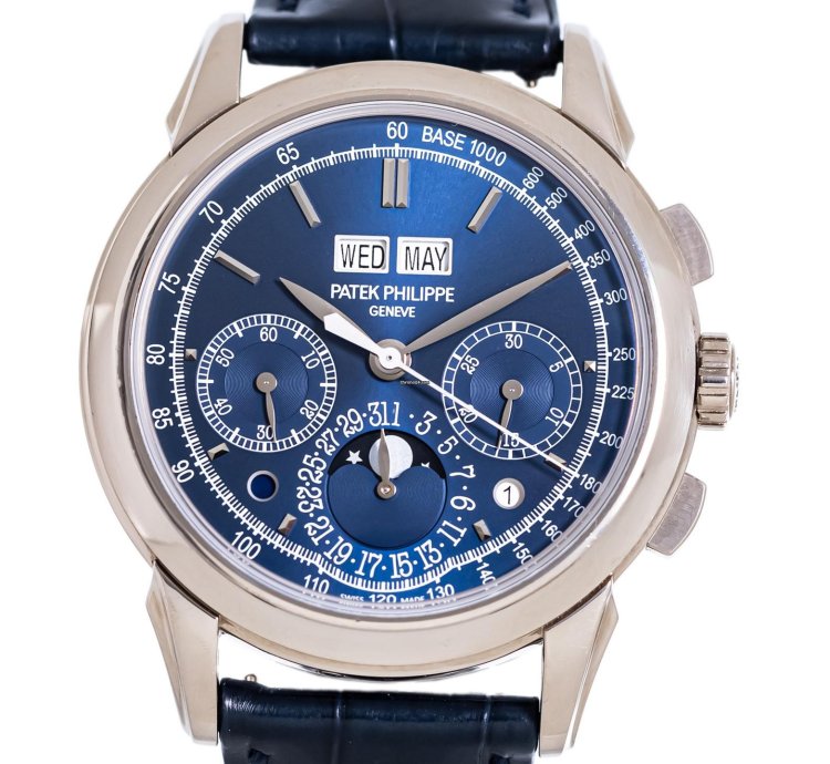 Patek Philippe Perpetual Calendar Chronograph Ref 5270g-014 18k White Gold Blue Chin Dial Box Papers Bj-2014