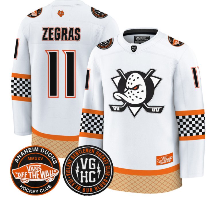Trevor Zegras Jersey 11 Anaheim Ducks Checkerboard 2025 Premium Stitched White