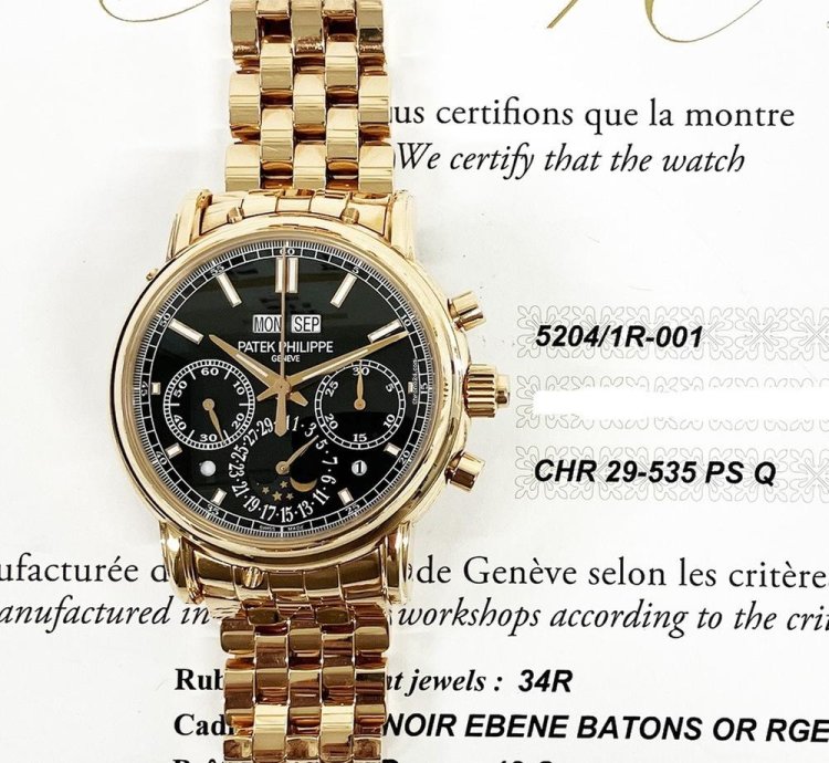 Patek Philippe Perpetual Calendar Chronograph Rose Gold Black Dial 5204 1r-001