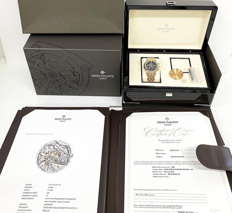 Patek Philippe Perpetual Calendar Chronograph Rose Gold Black Dial 5204 1r-001