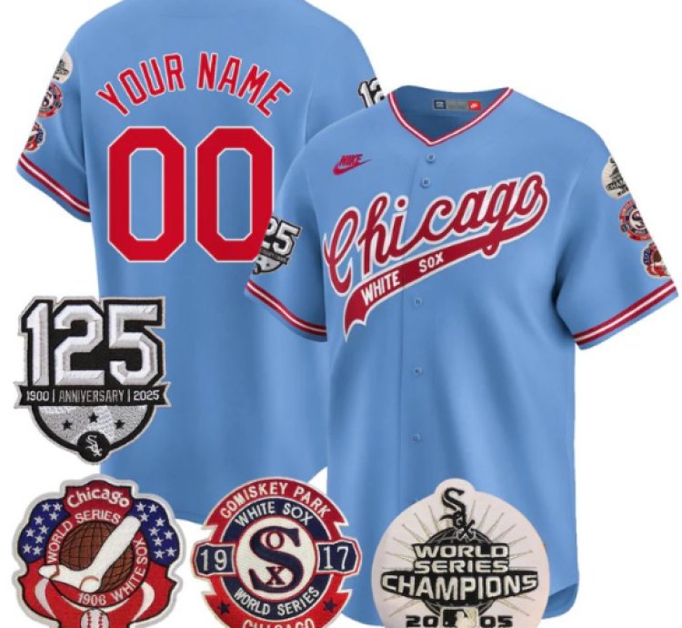 Custom Chicago White Sox Jersey 125th Anniversary World Series Champions Stitched Blue