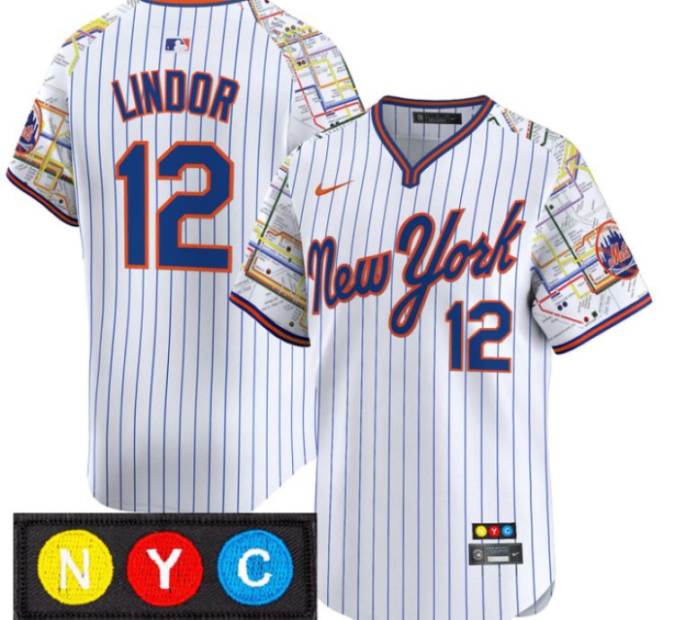 Francisco Lindor Jersey 12 New York Mets Subway Style Vapor Premier Limited Stitched Pinstripe