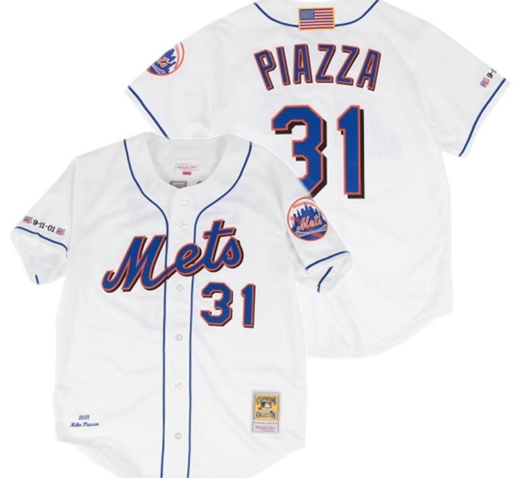 New York Mets Mike Piazza White 2001 Throwback Jersey