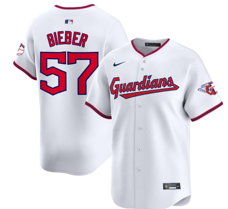 Shane Bieber Jersey 57 Cleveland Guardians 2025 Vapor Premier Limited All Stitched White