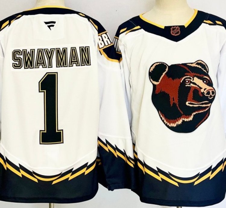 Mens Boston Bruins 1 Jeremy Swayman Jersey Stitched