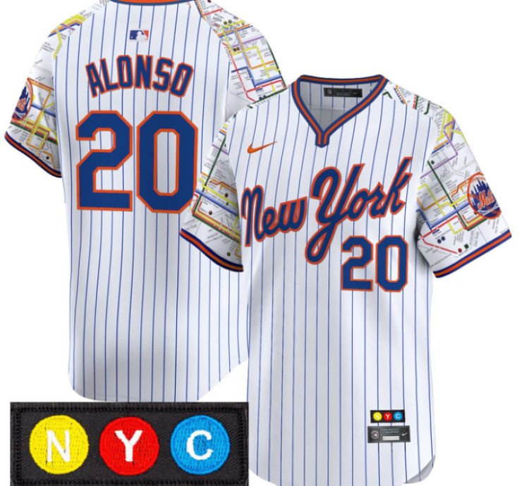 Pete Alonso Jersey 20 New York Mets Subway Style Vapor Premier Limited Stitched Pinstripe