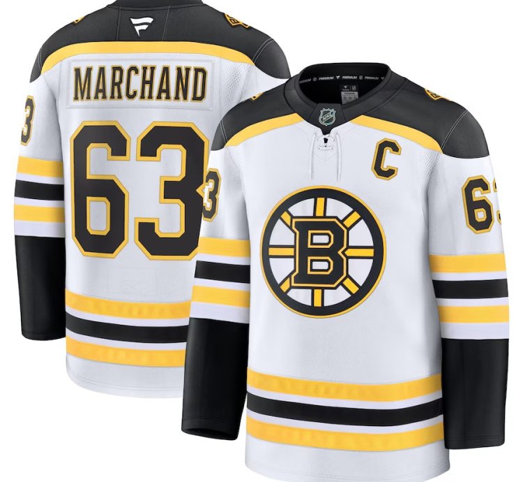 Mens Boston Bruins 63 Brad Marchand Away Premium Jersey White