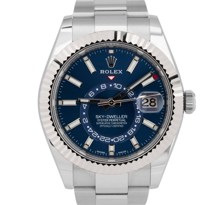 Rolex Sky-dweller New Papers Rolex Sky-dweller Blue 18k Fluted 42mm Steel Watch Oyster 326934 Box