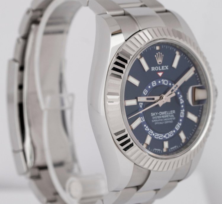Rolex Sky-dweller New Papers Rolex Sky-dweller Blue 18k Fluted 42mm Steel Watch Oyster 326934 Box