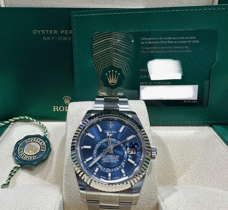 Rolex Sky-dweller New Reference 2023 Blue Dial White Gold Fluted Bezel Oyster Bracelet 42mm