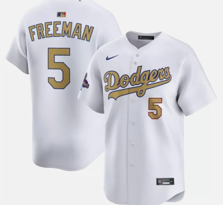 Freddie Freeman Jersey 5 Dodgers White 2025 Gold Collection Limited Stitched