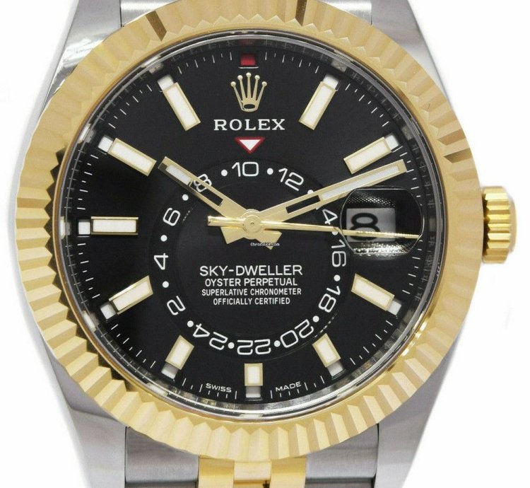 Rolex Sky-dweller New Rolex Sky-dweller Black Dial 18k Yg Steel Jubilee 42mm Watch 23 326933