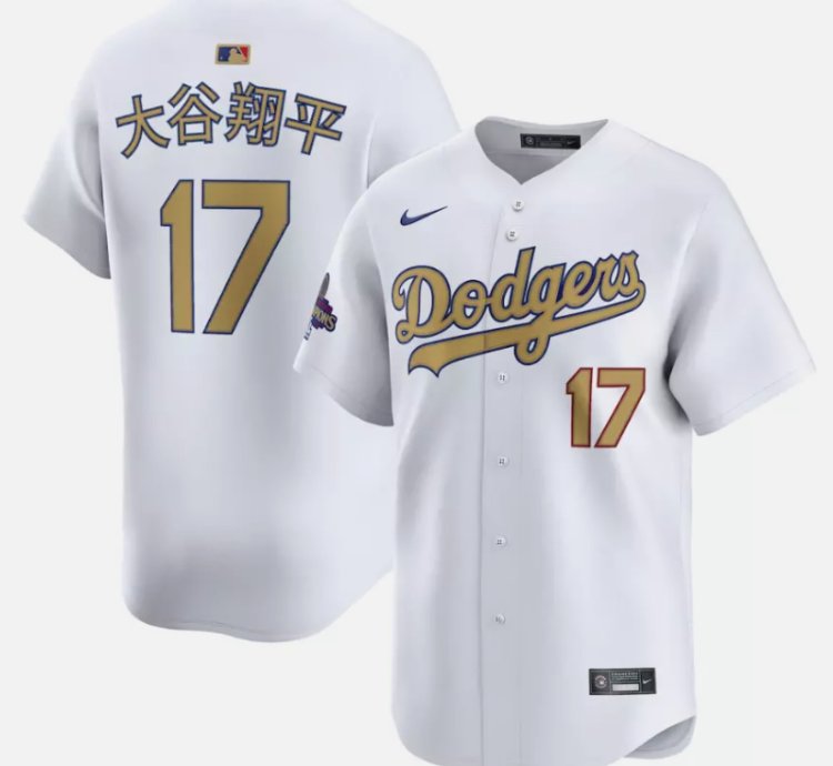 Shohei Ohtani kanji Jersey 17 Dodgers White 2025 Gold Collection Limited