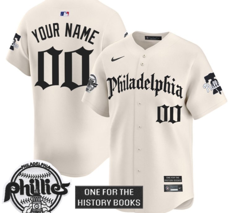 Custom Phillies Jersey Retro Newspaper Edition Vapor Premier Limited Stitched Cream