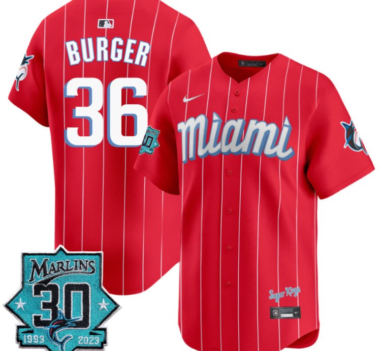 Jake Burger Jersey 36 Miami Marlins 30 Seasons Anniversary Patch Vapor Limited Stitched City Connect