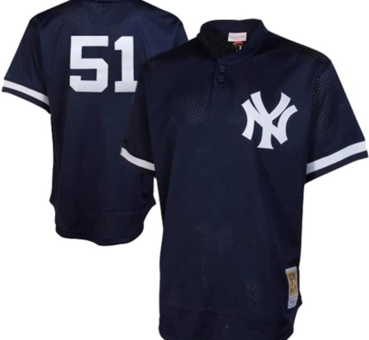 New York Yankees Bernie Williams Navy Throwback Mesh Pullover Jersey