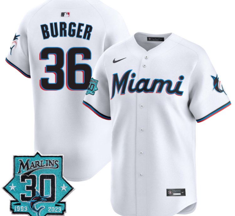 Jake Burger Jersey 36 Miami Marlins 30 Seasons Anniversary Patch Vapor Limited Stitched White
