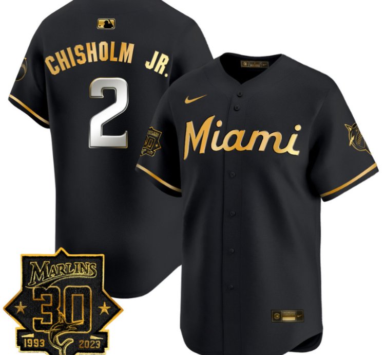 Jazz Chisholm Jr Jersey 2 Miami Marlins 30 Seasons Anniversary Patch Limited Stitched Black Gold