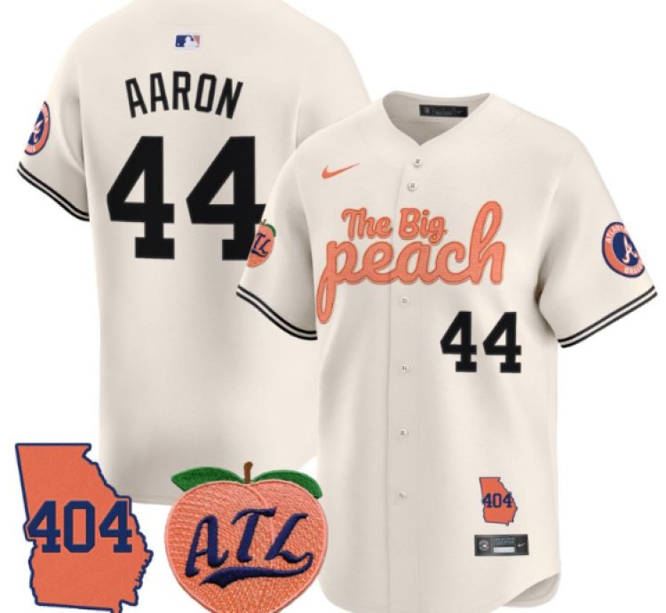 Hank Aaron Jersey 44 Atlanta Braves 404 The Big Peach Premier Limited Stitched Cream