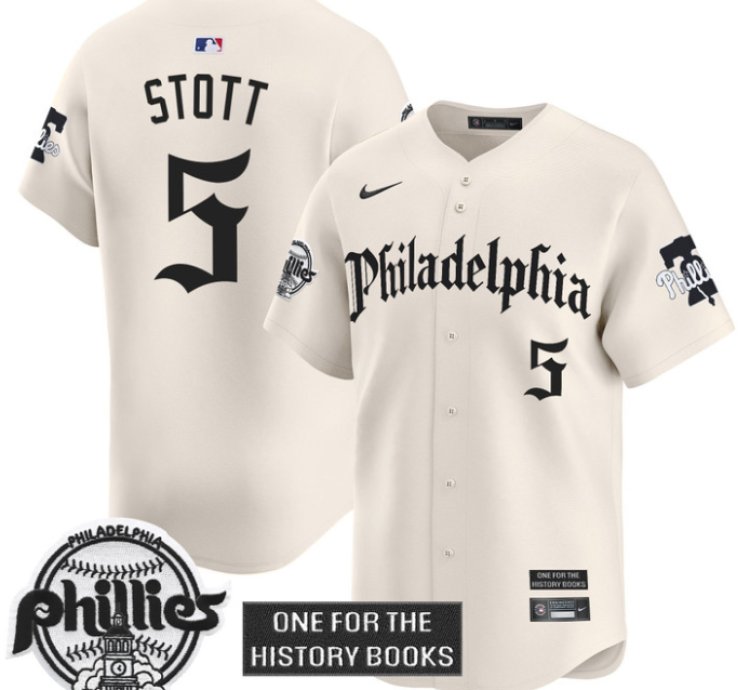 Bryson Stott Jersey 5 Phillies Retro Newspaper Edition Vapor Premier Limited Stitched Cream