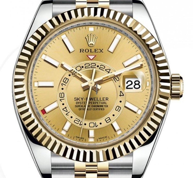 Rolex Sky-dweller New Sky Dweller 42mm 326933 Two Tone Yellow Champagne Index Dial Jubilee Bracelet