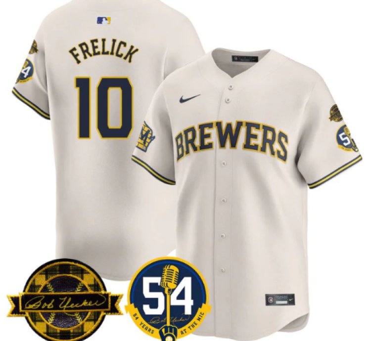 Sal Frelick Jersey 10 Milwaukee Brewers 2025 Bob Uecker 54 Seasons For Brewers Stitched Cream