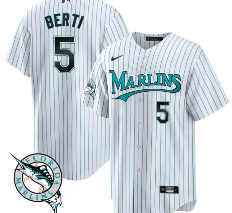 Jon Berti Jersey 5 Miami Marlins Throwback Cool Base All Stitched