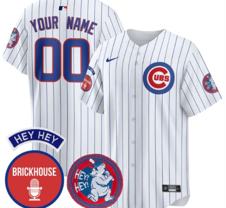 Custom Chicago Cubs Jersey Jack Brickhouse Hey Hey Patch Limited Stitched Pinstripe