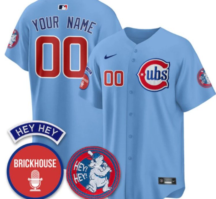 Custom Chicago Cubs Jersey Jack Brickhouse Hey Hey Patch Limited Stitched Light Blue