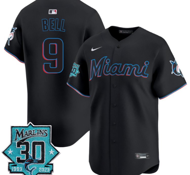 Josh Bell Jersey 9 Miami Marlins 30 Seasons Anniversary Patch Limited Stitched Black