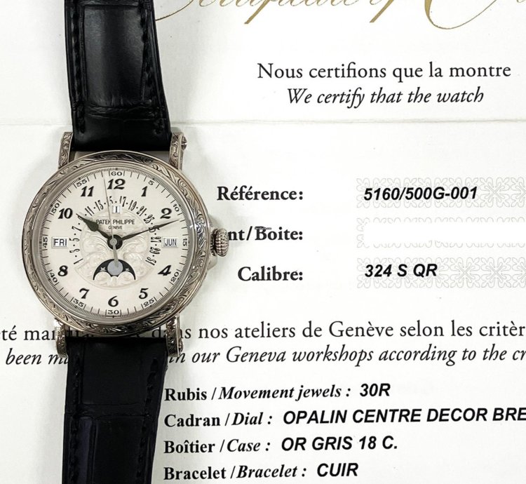 Patek Philippe Perpetual Calendar Grand Complications Perpetual Calendar White Gold White Dial 5160 500g-001