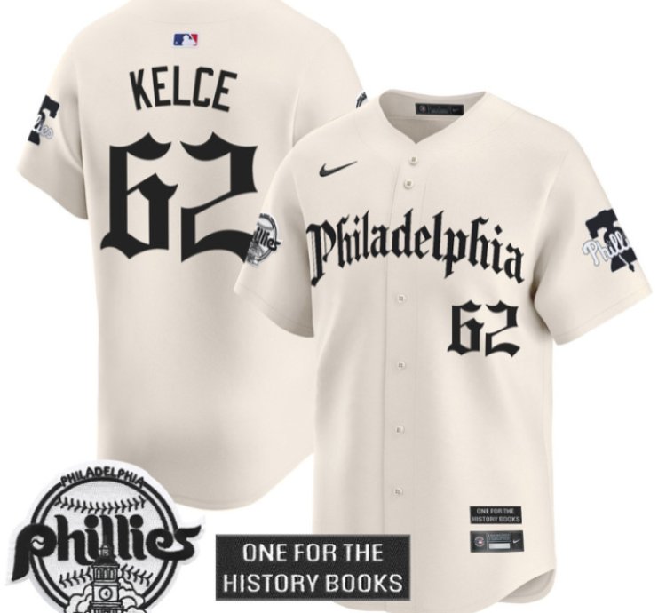 Jason Kelce Jersey 62 Phillies Retro Newspaper Edition Vapor Premier Limited Stitched Cream