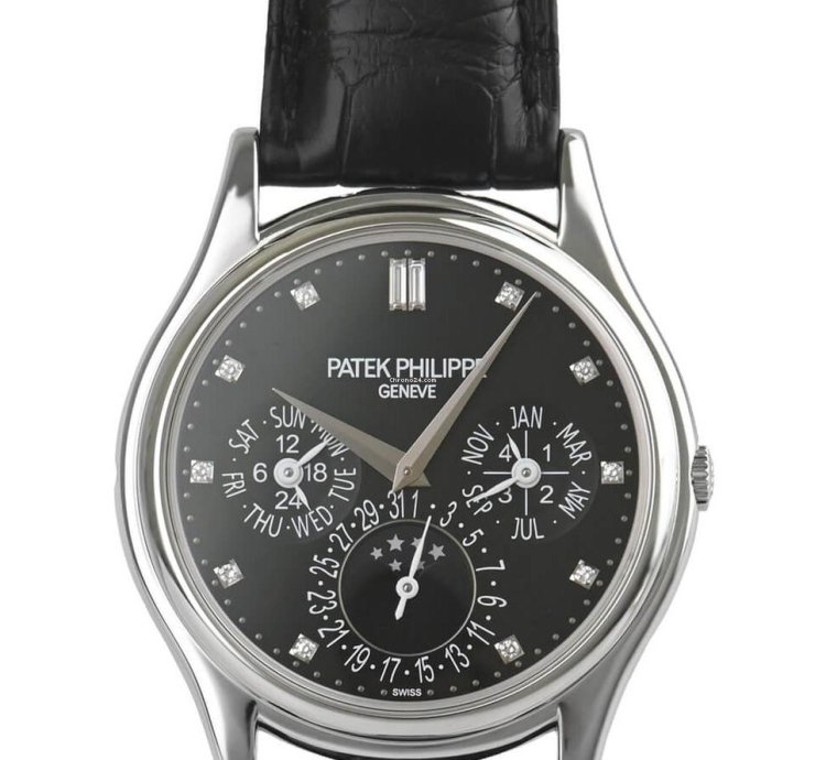 Patek Philippe Perpetual Calendar Grand Complications Platinum Diamond Perpetual Calendar Black 37 2 Box Papers 5140p-013