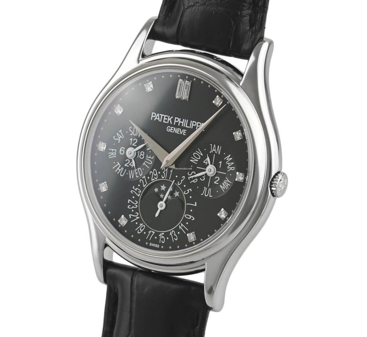 Patek Philippe Perpetual Calendar Grand Complications Platinum Diamond Perpetual Calendar Black 37 2 Box Papers 5140p-013