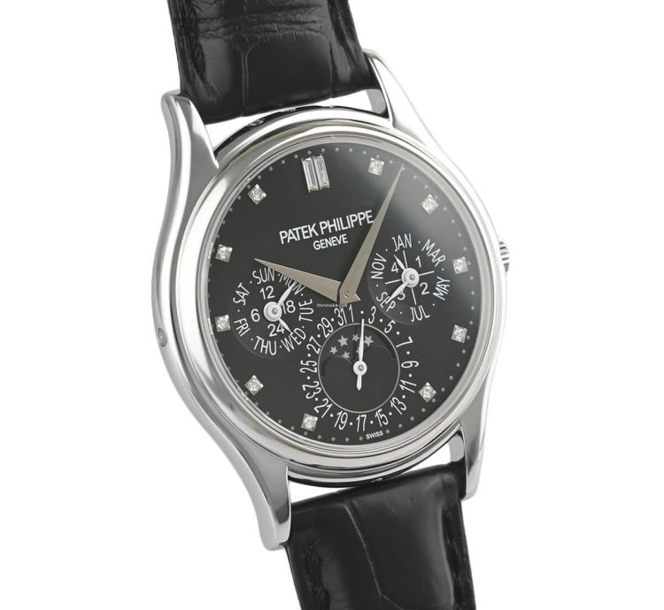 Patek Philippe Perpetual Calendar Grand Complications Platinum Diamond Perpetual Calendar Black 37 2 Box Papers 5140p-013