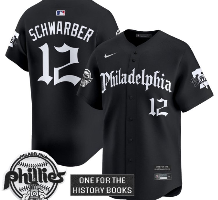 Kyle Schwarber Jersey 12 Phillies Retro Newspaper Edition Vapor Premier Limited Stitched Black
