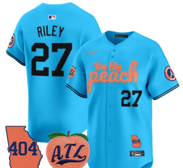 Austin Riley Jersey 27 Atlanta Braves 404 The Big Peach Premier Limited Stitched Light Blue