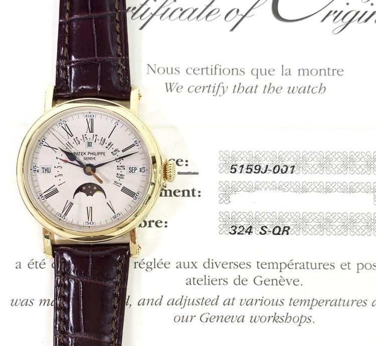 Patek Philippe Perpetual Calendar Grand Complications Yellow Gold White Roman Dial 5159j-001