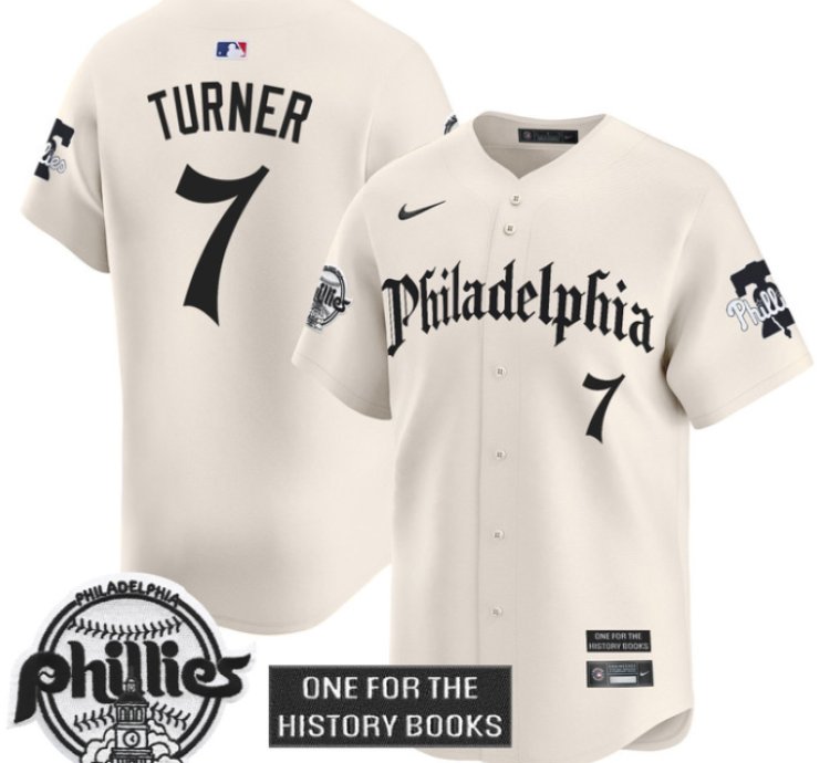 Trea Turner Jersey 7 Phillies Retro Newspaper Edition Vapor Premier Limited Stitched Cream
